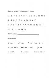 English worksheet: Alphabet and Number Pronunciation