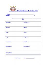 English worksheet: Birthday Chart