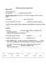 English Worksheet: Preparation for Writing a CV