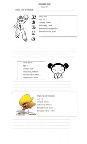 English worksheet: DESCRIBING cartoons characters