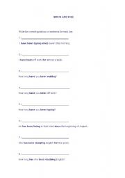 English Worksheet: since and for