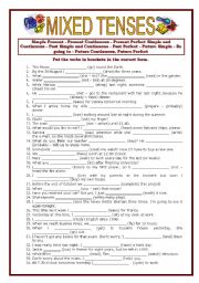 English Worksheet: Mixed Tenses with Keys