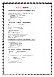 English Worksheet: BELIEVE song by Lenny Kravitz