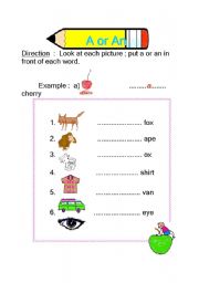 English worksheet: A or An