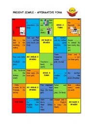 English Worksheet: Present Simple - Affirmative Form Board Game