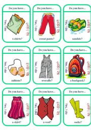 English Worksheet: Clothes Game Cards (2 of 2)