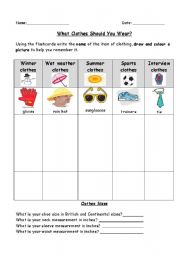 English Worksheet: What Clothes Should You Wear??