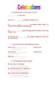 English Worksheet: Celebrations