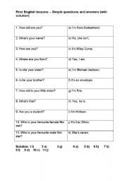 English worksheet: matching basic questions and answers 