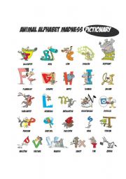 English Worksheet: Animal Alphabet Pictionary