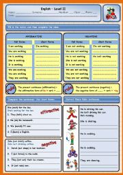 English Worksheet: PRESENT CONTINUOUS - AFFIRMATIVE AND NEGATIVE