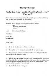 English worksheet: Playing with Words