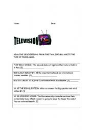 English worksheet: TV