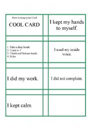English Worksheet: Behavior Reminder Cards for Students to Carry With Them