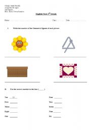 English worksheet: School supplies, numbers and figures worksheet