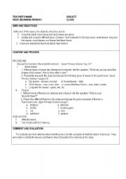 English Worksheet: Science Lesson Plan