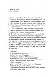 English Worksheet: text: The First Day of School