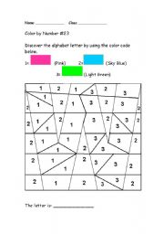 English Worksheet: Alphabet Color by Number: W