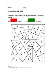 English Worksheet: Alphabet Color by Number: Y
