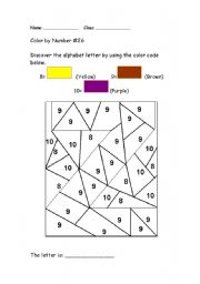 English Worksheet: Alphabet Color by Number: Z