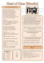 English Worksheet: SONG! Heart of Glass [Blondie] - Printer-friendly version included