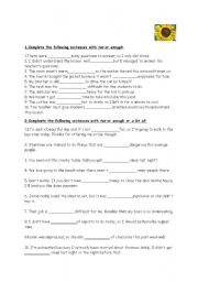 English Worksheet: Too, enough, a lot of