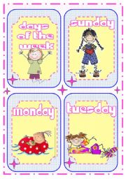 English Worksheet: Days of the week cards 1/2