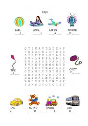 English Worksheet: Toys Jumbled Words and Wordsearch Activity Sheet