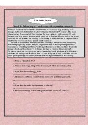 English Worksheet: Life in the future