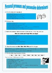 English Worksheet: Personal pronouns and possessive determiners