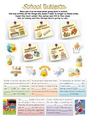 English Worksheet: Worksheet for my classroom poster SCHOOL SUBJECTS