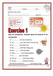 English Worksheet: 4 pages/5 exercises/53 sentences to Practice DO NOT DOES NOT