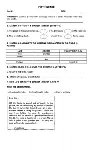 English worksheet: fifth grade listening test 