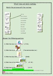 English worksheet: what time and daily routine