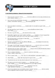 English Worksheet: PARTS OF SPEECH EXERCISES