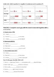English Worksheet: Some any a(n) - countables and uncountables