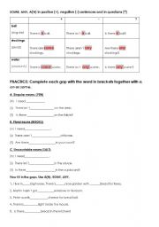 English worksheet: Some any a(n) - countables and uncountables