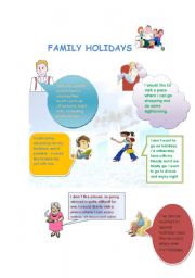 English worksheet: Family holidays