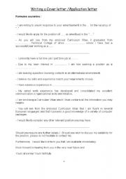 English worksheet: cover letter