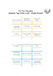 English worksheet: Question tag tic-tac-toe game (verb to be - simple present)