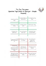 English Worksheet: Tic-Tac-Toe game: Question tags - Verb Have got /Simple Present