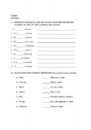 English worksheet: THE VERB TO BE