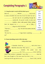 English Worksheet: Completing Paragraphs