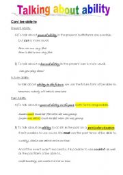 English Worksheet: talking about ability