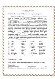 English Worksheet: Vocabulary Test