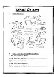 English Worksheet: School Objects