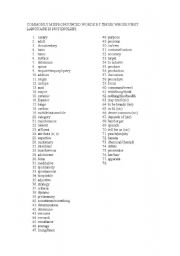 English worksheet: commonly mispronounced words by those whose first language is not english