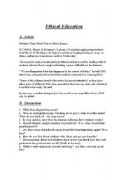 English worksheet: Ethical Education