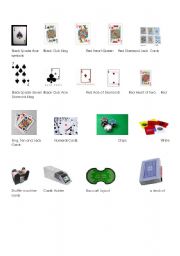 English Worksheet: Casino Card Game Equipments