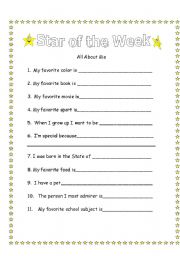 English worksheet: about me